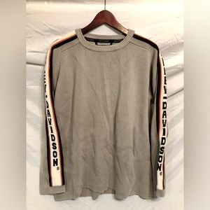 Harley Davidson Heavy Knit Sweater Large Grey Logo Sleeves VGUC
